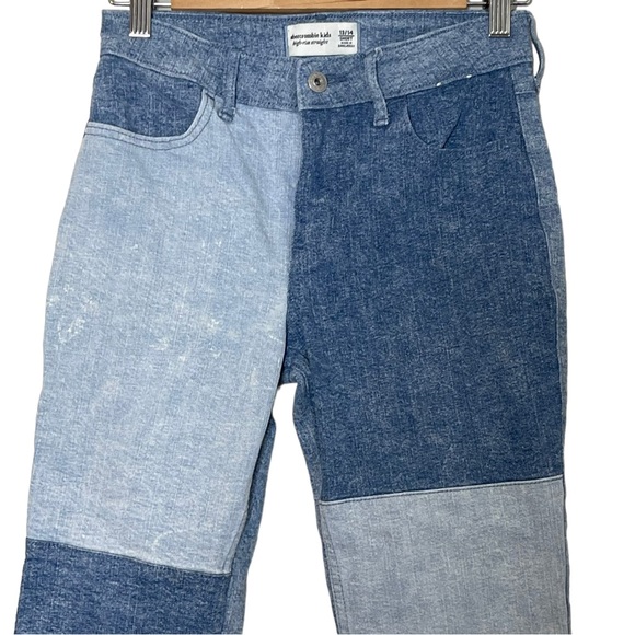 Abercrombie Girls High Rise Straight Colorblock Blue Denim Jeans Size 13 / 14 - Picture 3 of 11